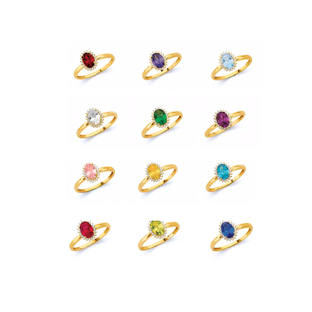 14K Dainty Birthstone Oval Ring