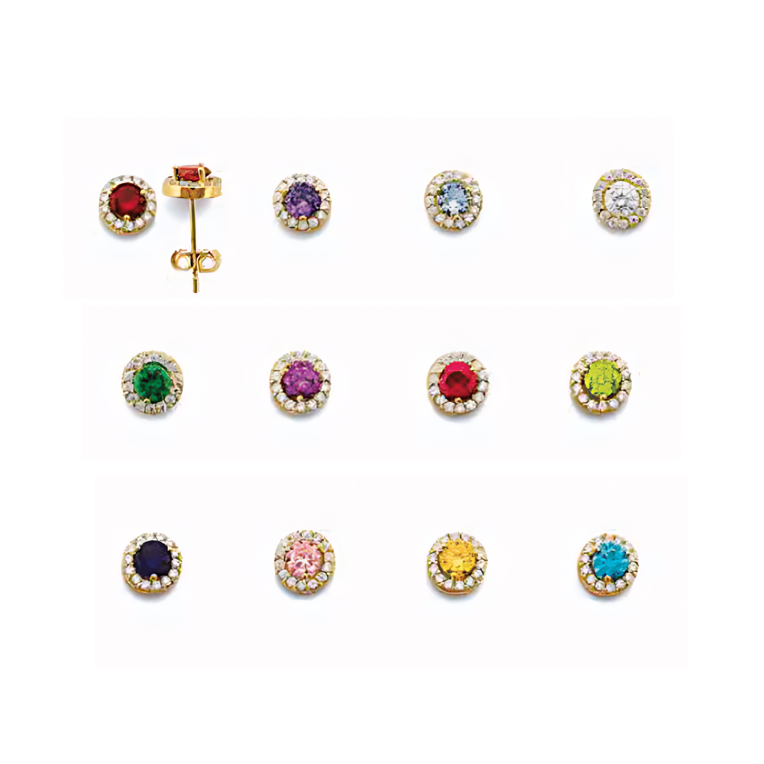 14K Dainty Birthstone Halo Stud Earrings