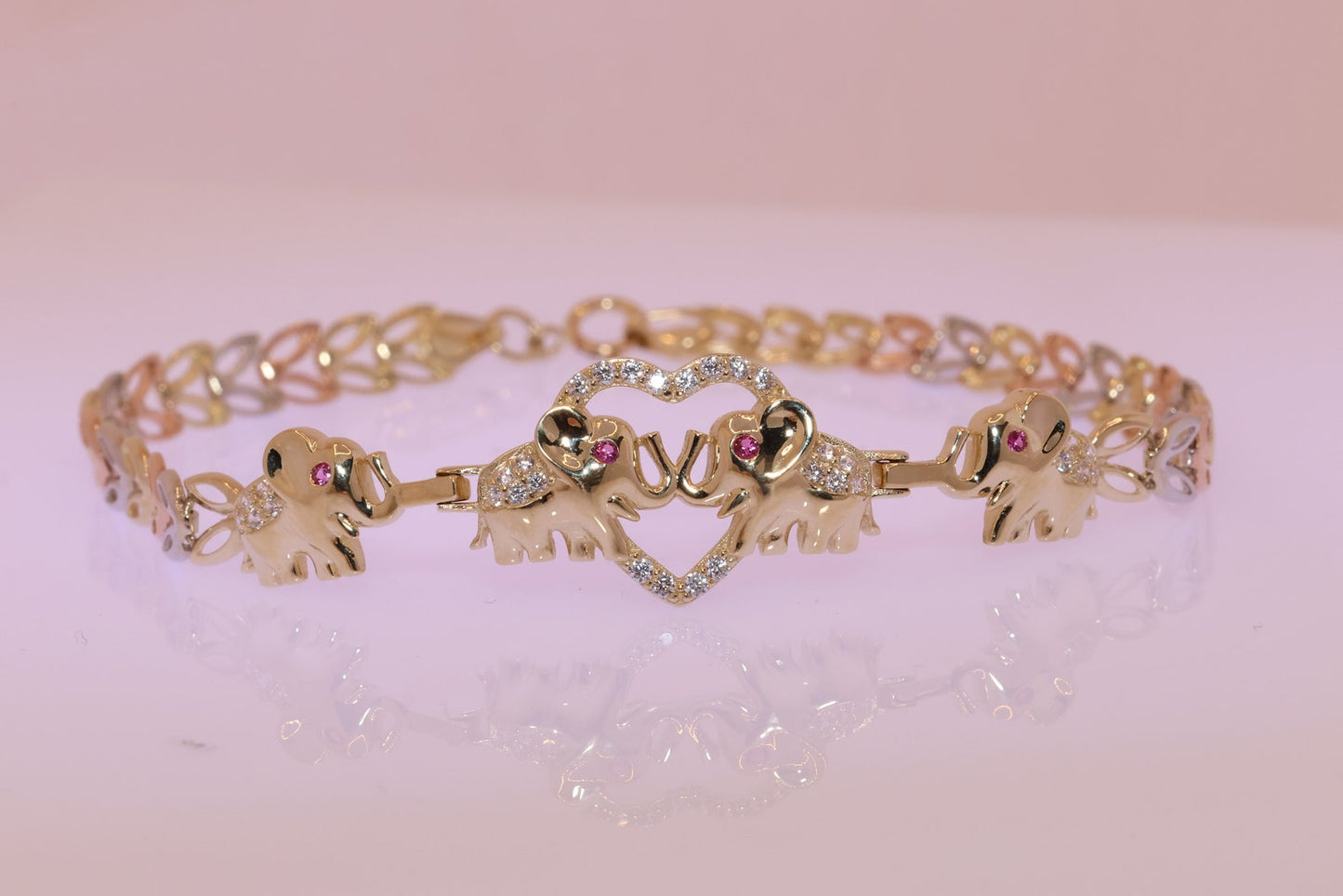 14K Gold tri color elephant Bracelet