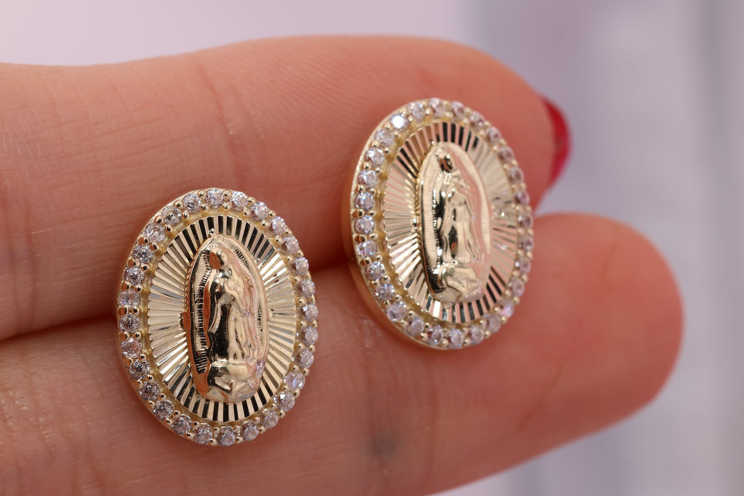 14k Solid Gold Virgin Mary Virgen Maria Lady Guadalupe Earrings J