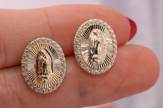 14k Solid Gold Virgin Mary Virgen Maria Lady Guadalupe Earrings J