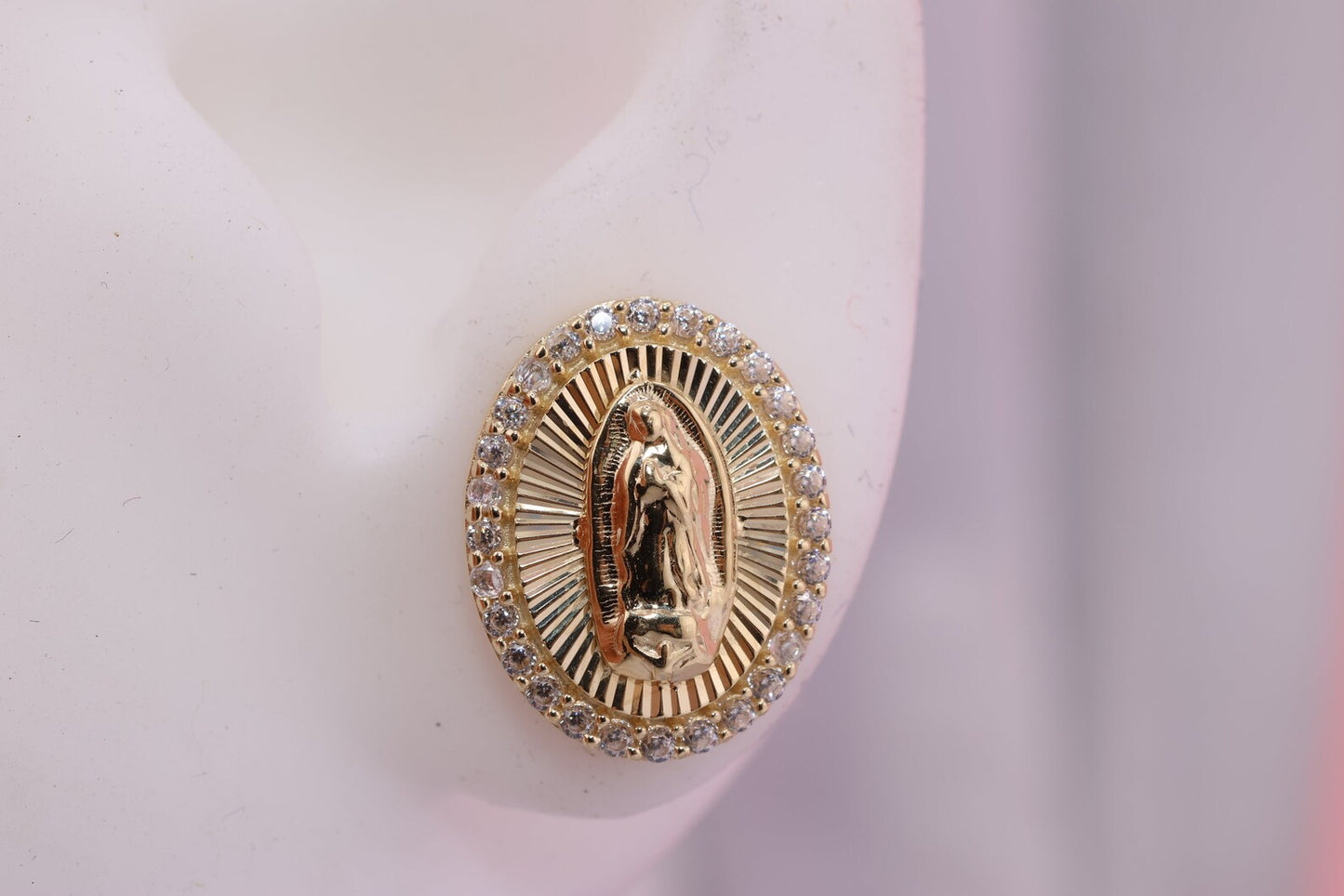 14k Solid Gold Virgin Mary Virgen Maria Lady Guadalupe Earrings J