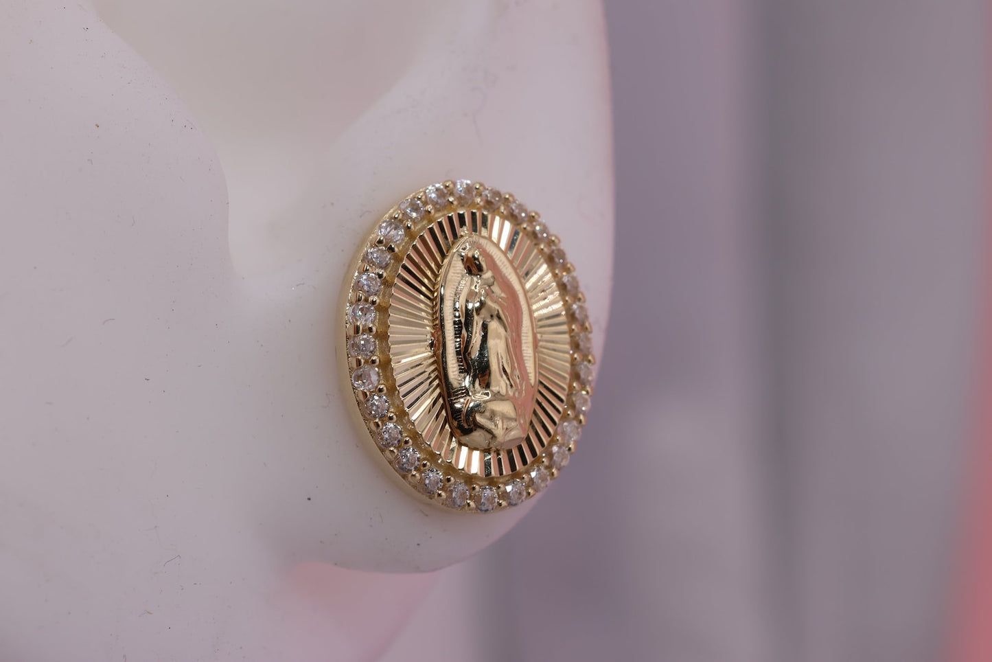 14k Solid Gold Virgin Mary Virgen Maria Lady Guadalupe Earrings J