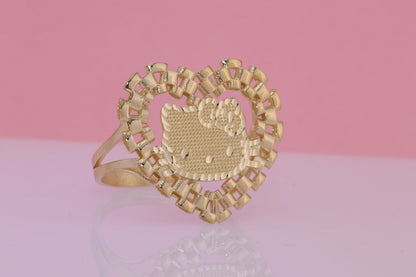 14K Solid Gold Heart Rolex Style Kitty Ring