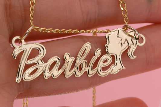 10K OR 14K Solid Gold Barbie Doll Head Name Pendant