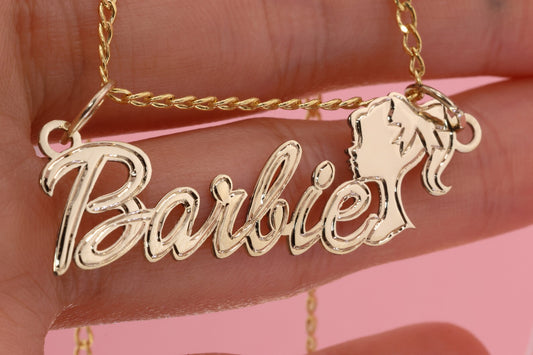 10K OR 14K Solid Gold Barbie Doll Head Name Pendant