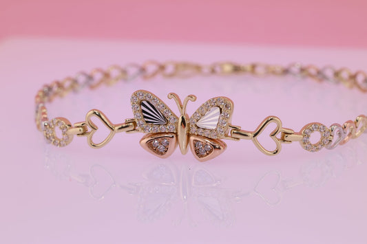 14K Gold Tri color Butterfly Bracelet B