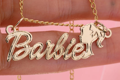 10K OR 14K Solid Gold Barbie Doll Head Name Pendant