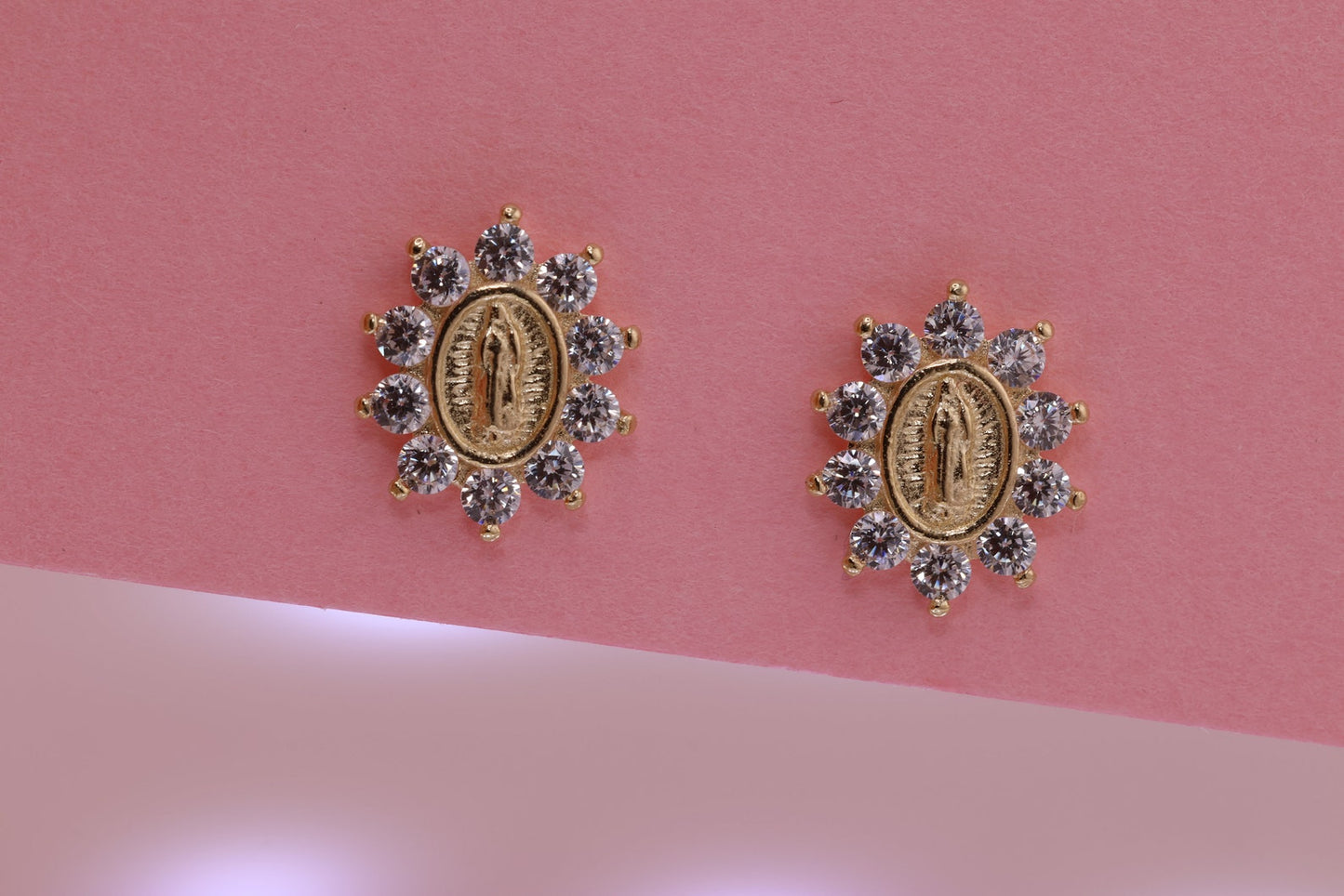 14k Solid Gold Virgin Mary Virgen Maria Lady Guadalupe Earrings L