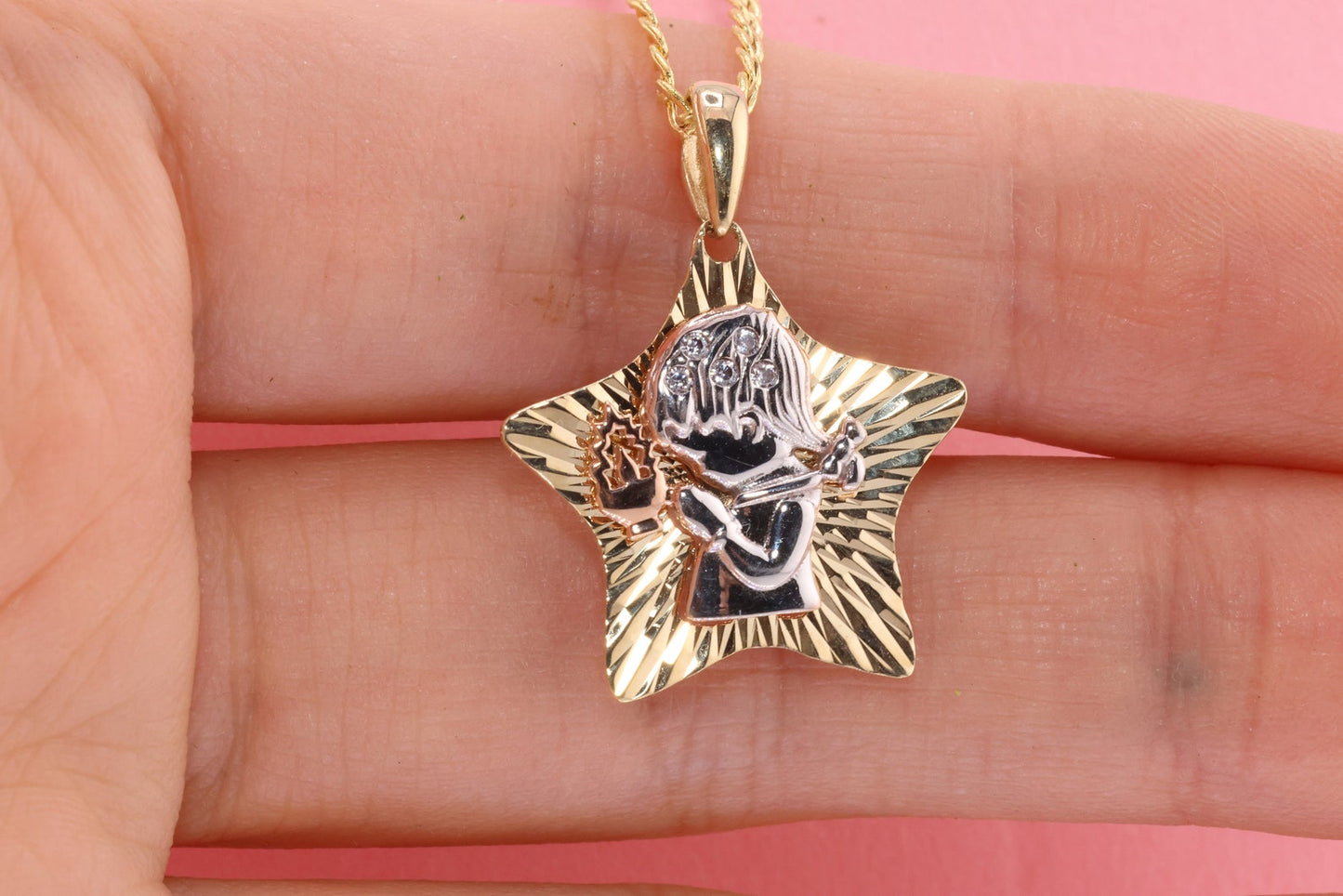 14K Solid Gold Precious Moments Pendant C