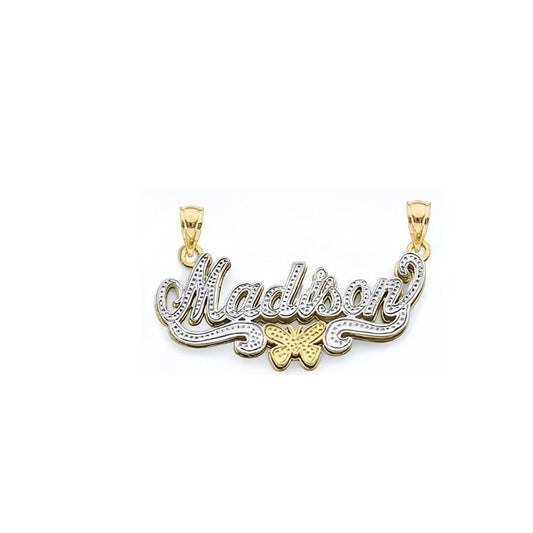 10K OR 14K Solid Gold Butterfly Double Name Pendant