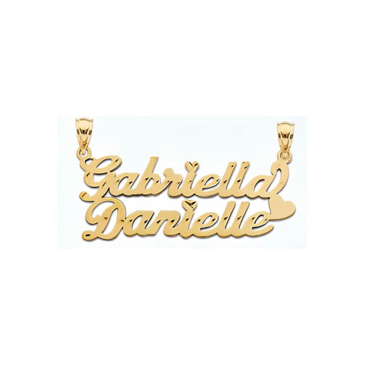 10K or 14K Gold Personalized Custom HANDMADE DOUBLE Name with heart