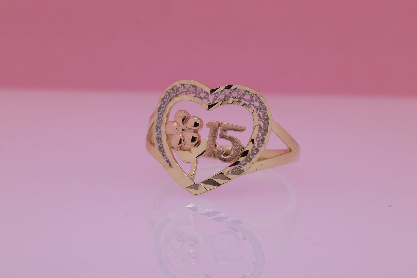 14K Gold 15 Anos Heart Quinceanera RING T