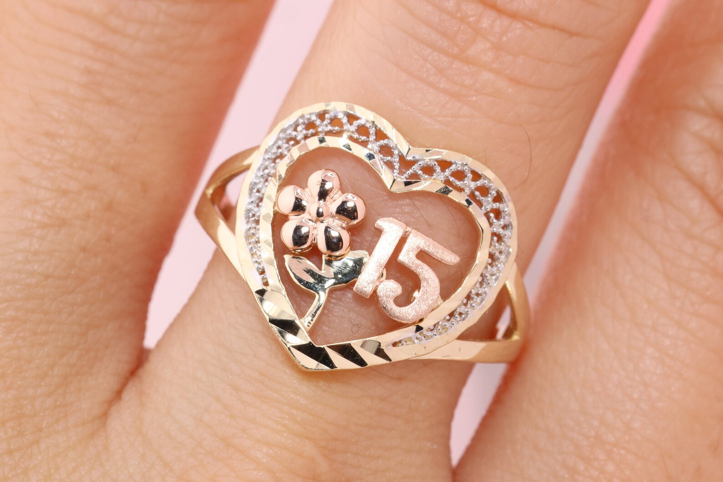 14K Gold 15 Anos Heart Quinceanera RING T