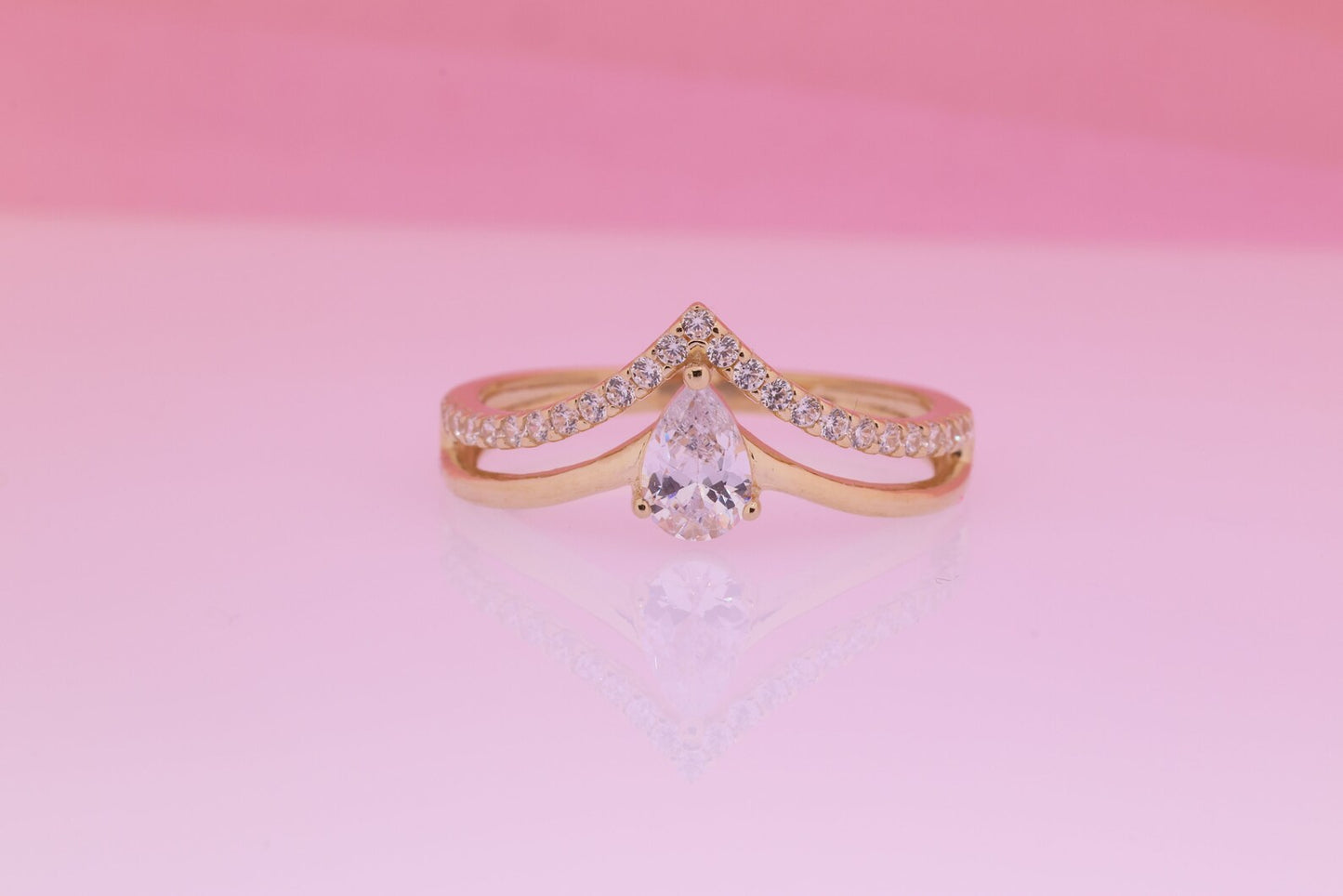 14K Dainty Birthstone Chevron Ring