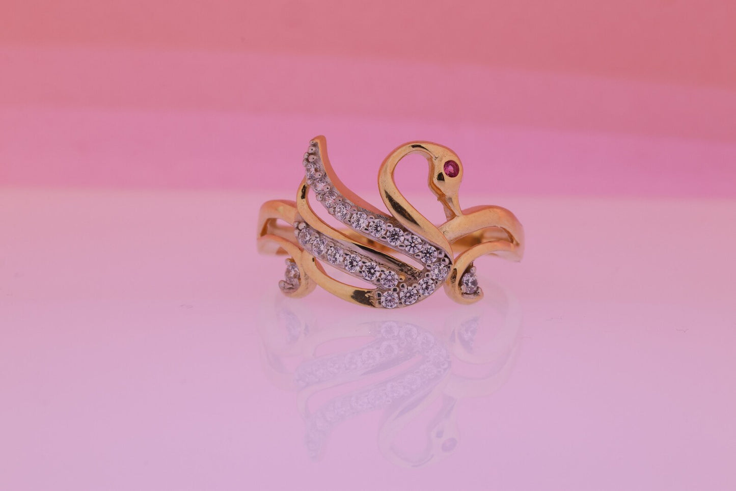 14K Solid Gold Elegant Swan Ring