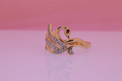 14K Solid Gold Elegant Swan Ring
