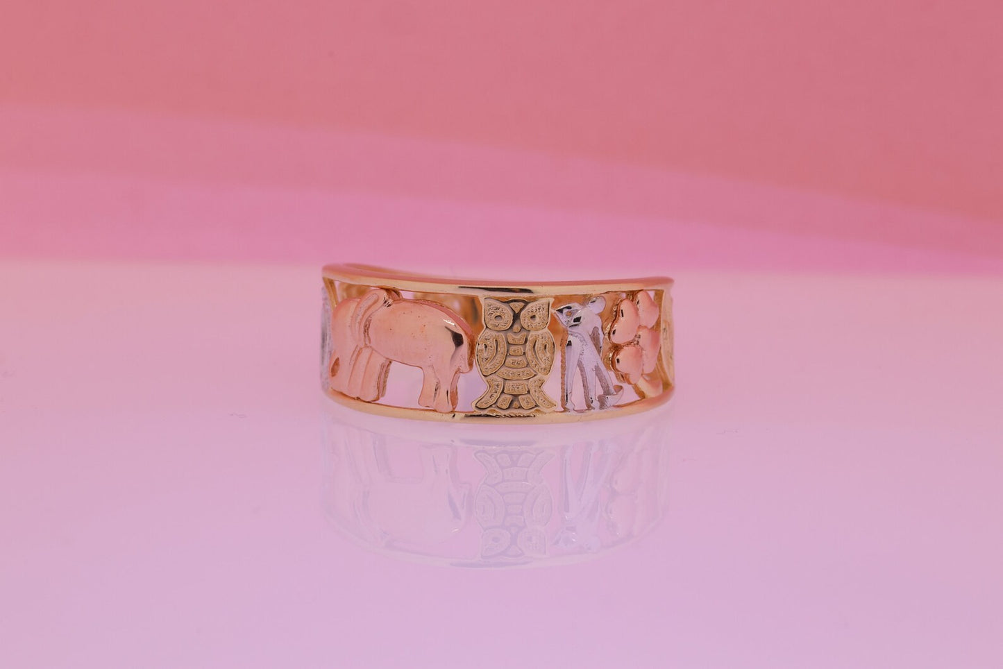 14k Tri Color CZ Elephant Band Ring A