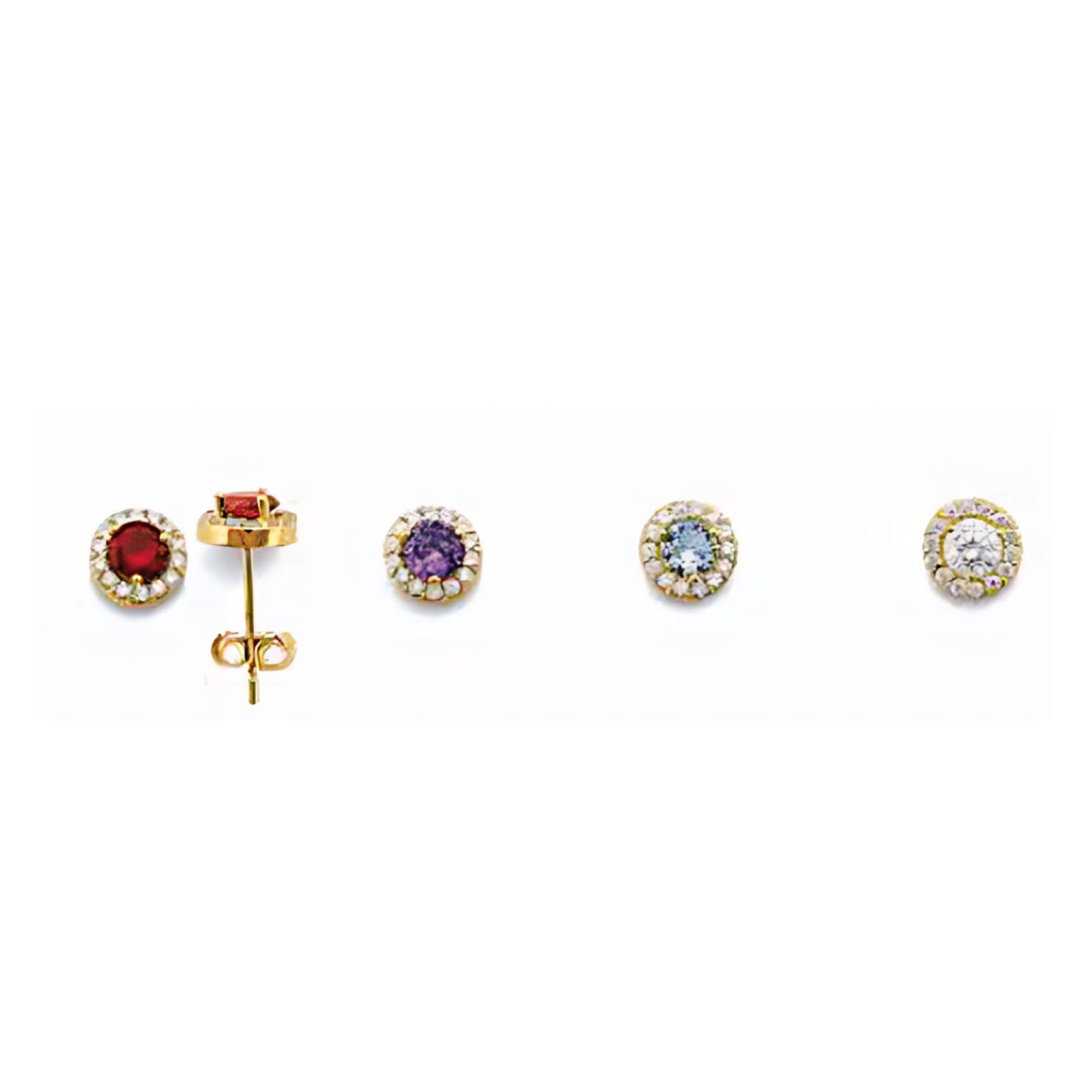 14K Dainty Birthstone Halo Stud Earrings