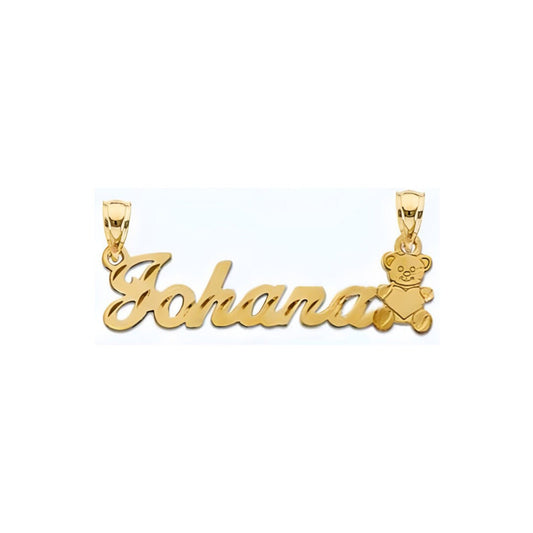 10K OR 14K Solid Gold Teddy Bear Name Pendant