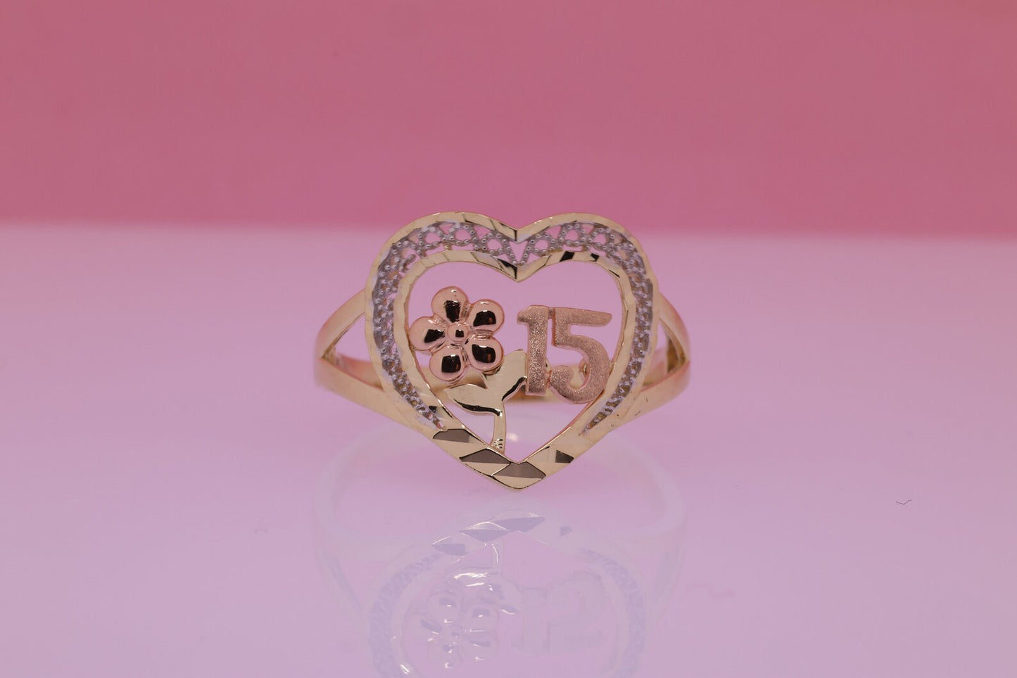 14K Gold 15 Anos Heart Quinceanera RING T