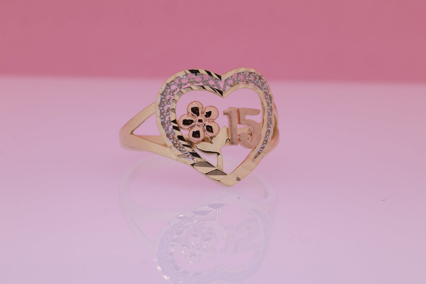 14K Gold 15 Anos Heart Quinceanera RING T