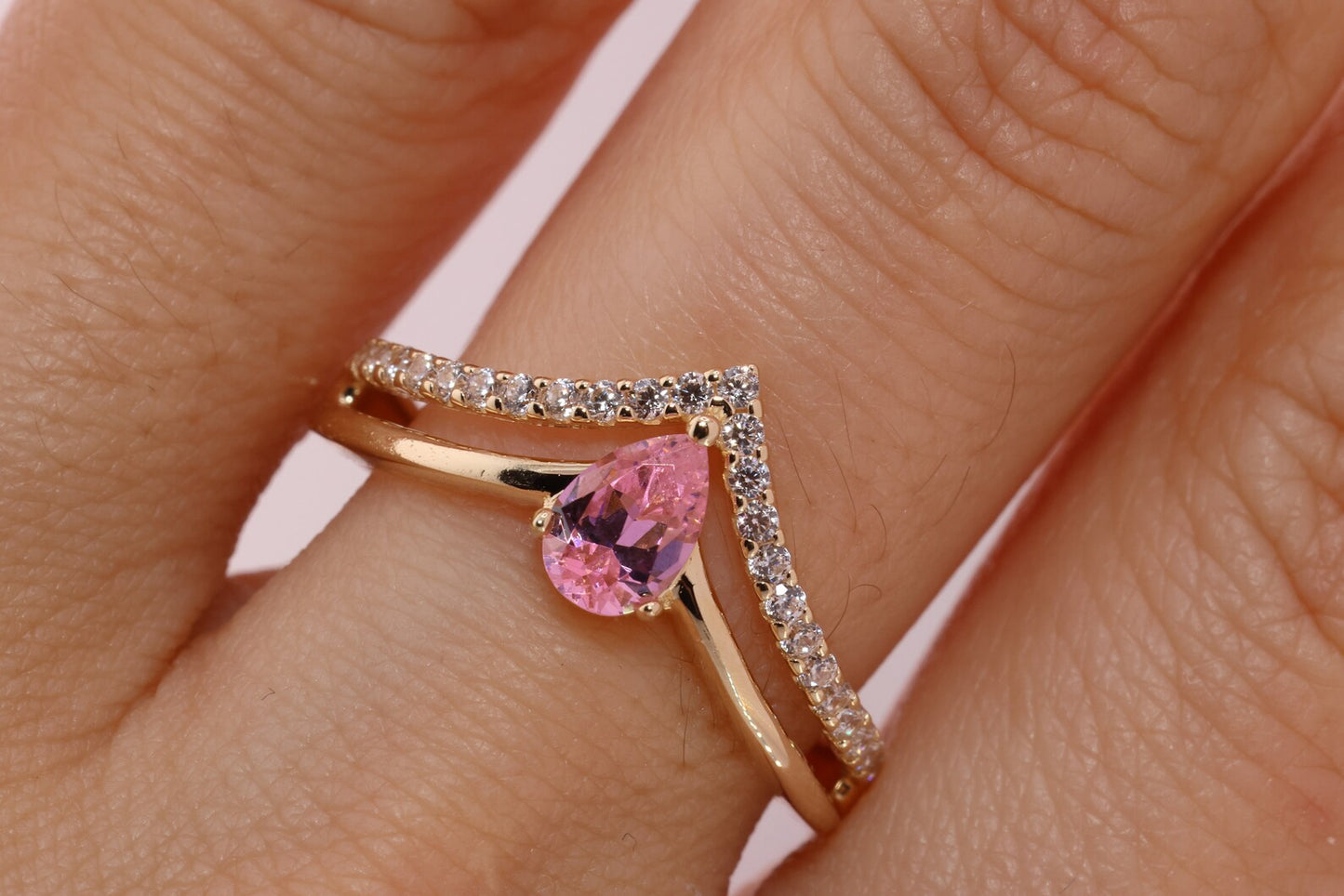 14K Dainty Birthstone Chevron Ring