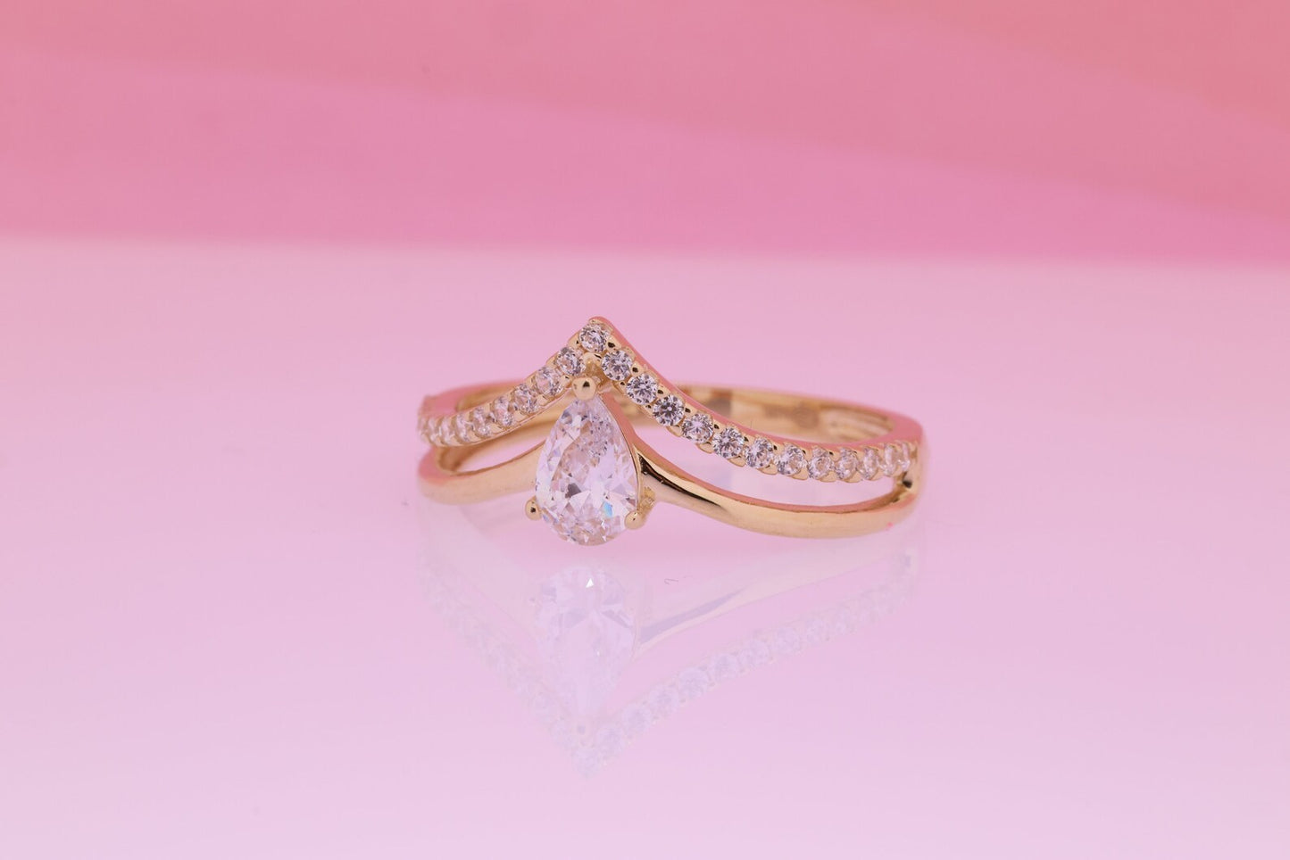 14K Dainty Birthstone Chevron Ring