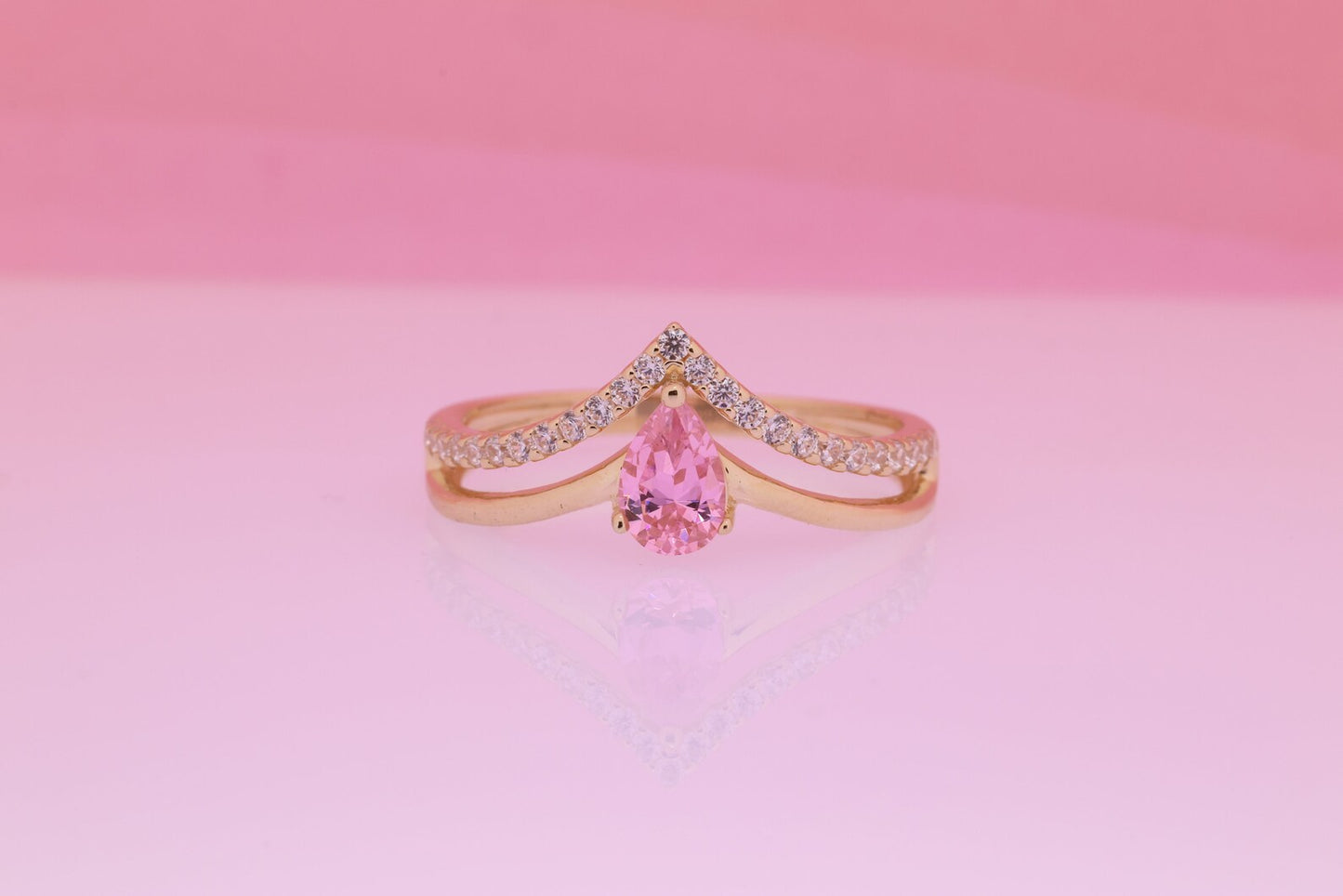 14K Dainty Birthstone Chevron Ring