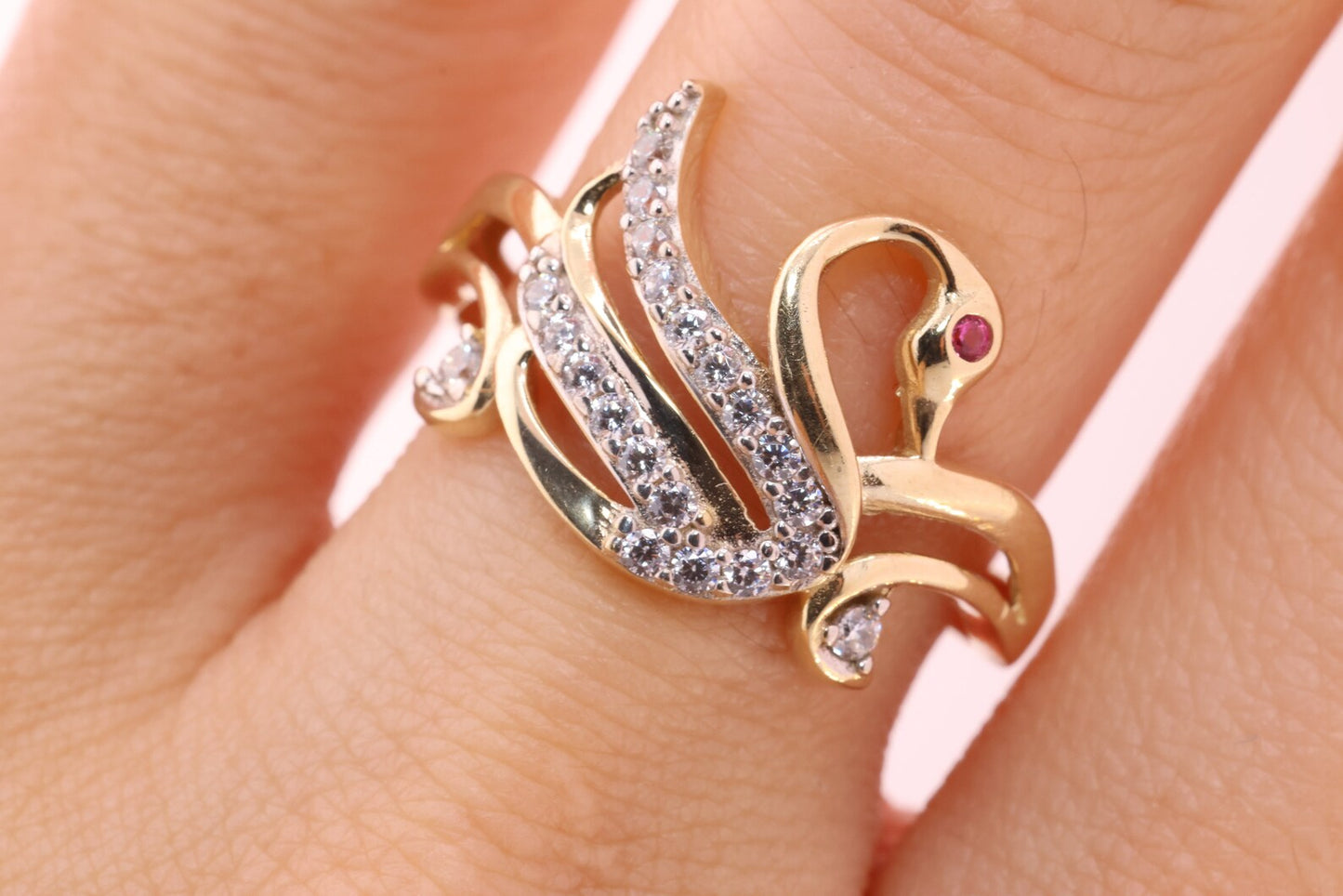 14K Solid Gold Elegant Swan Ring