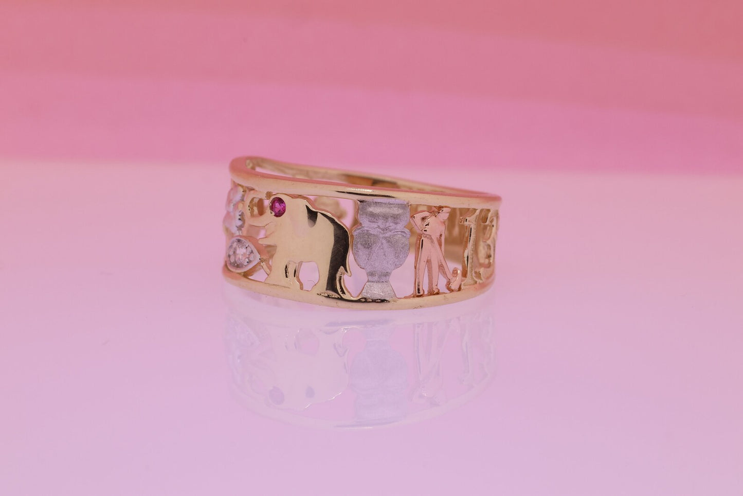 14k Tri Color CZ Elephant Band Ring B