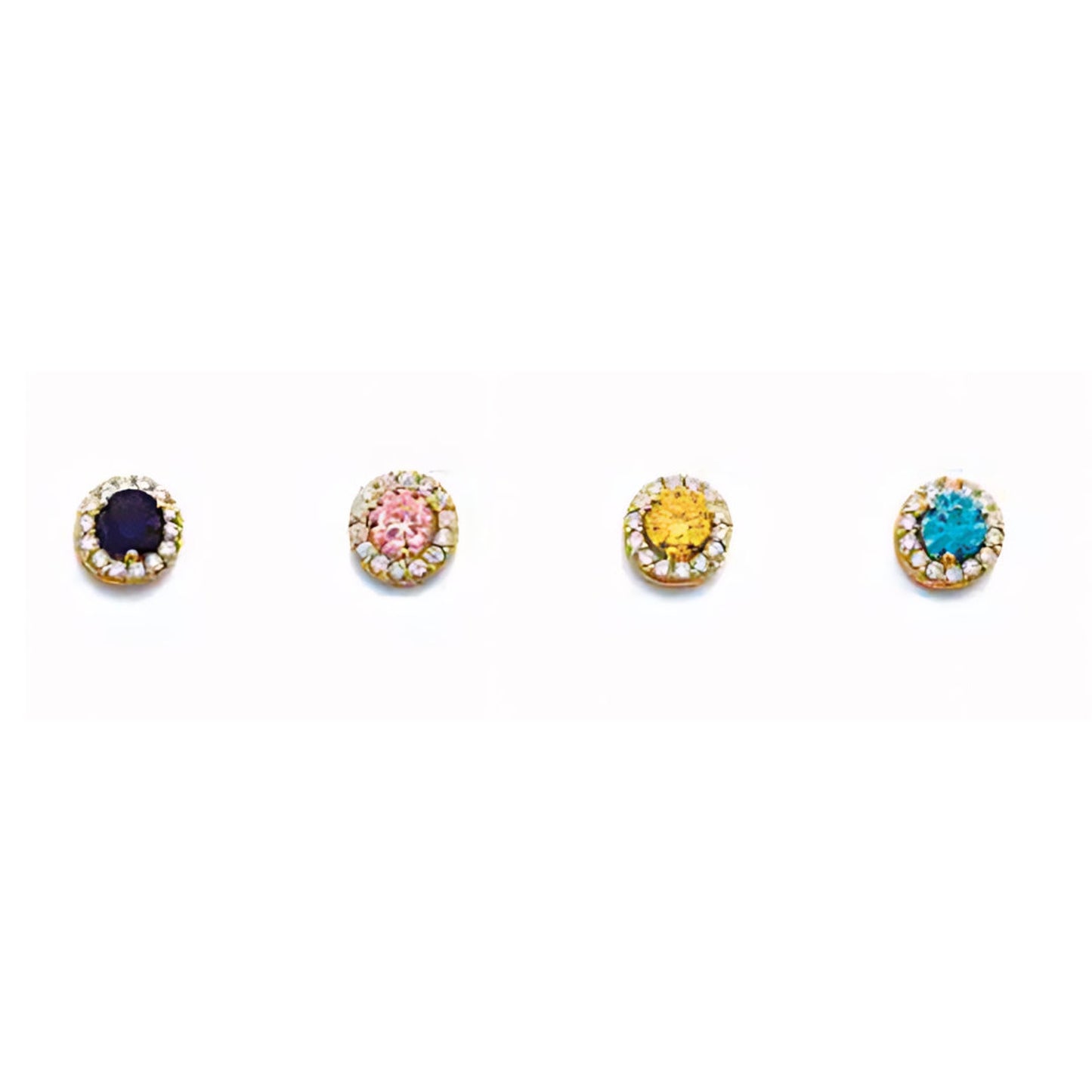 14K Dainty Birthstone Halo Stud Earrings