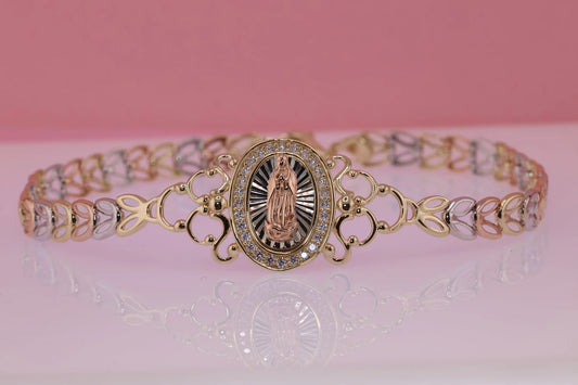 14K Gold tri color Virgin Mary Virgen Maria Lady Guadalupe Bracelet C