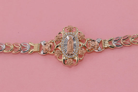 14K Gold tri color Virgin Mary Virgen Maria Lady Guadalupe Bracelet B