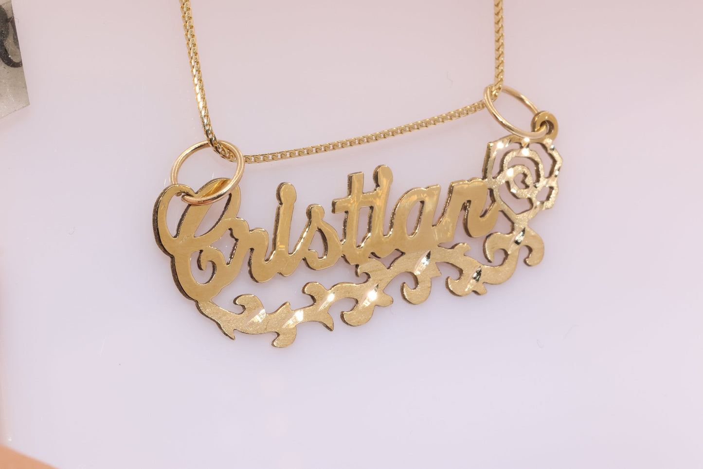 10K or 14K Gold Personalized Name with Rose Pendant B