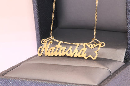 10K or 14K Gold Personalized Name with Butterfly Pendant C