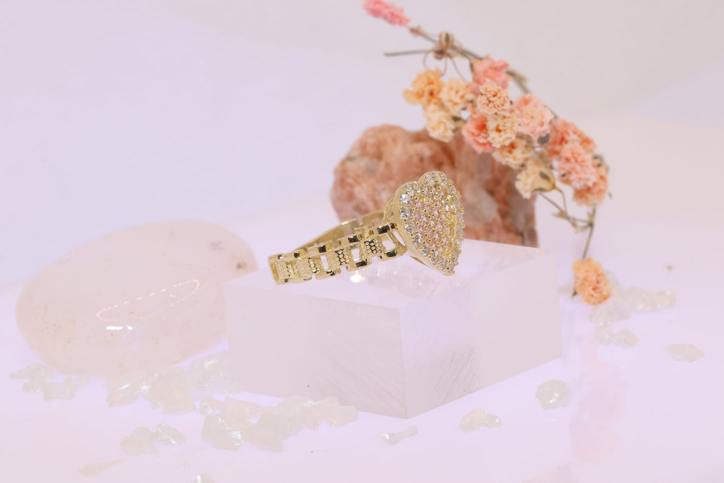 10K Gold Pink CZ Heart Ring