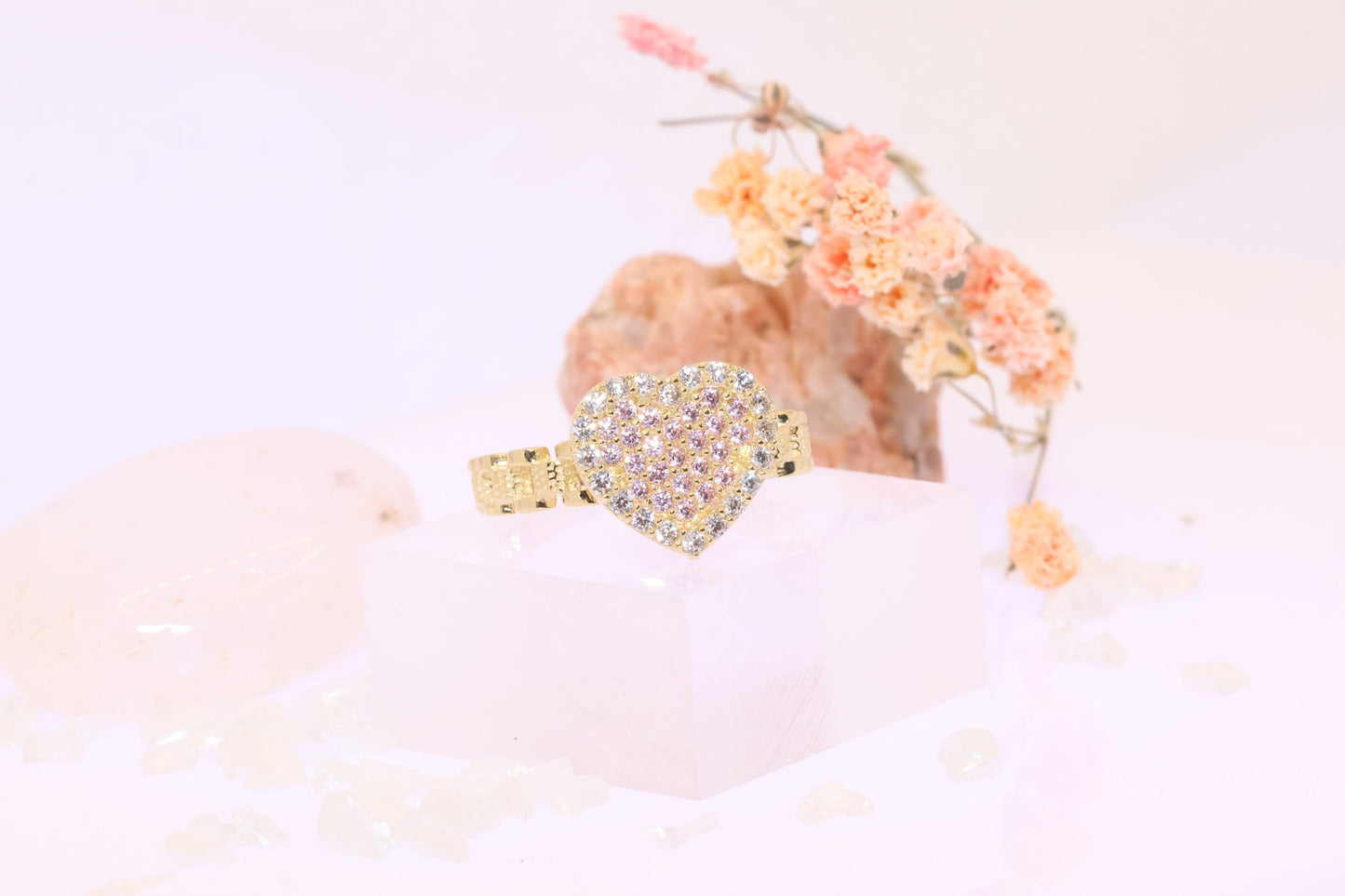 10K Gold Pink CZ Heart Ring