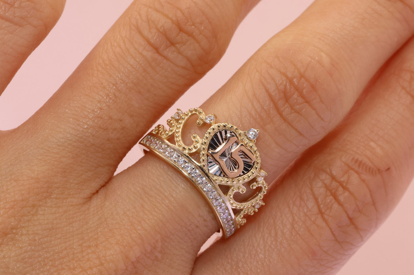 14K Gold 15 Anos Quinceanera Heart Ring L