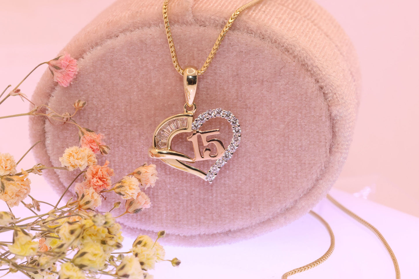 14K Gold 15 Anos Quinceanera Pendant L