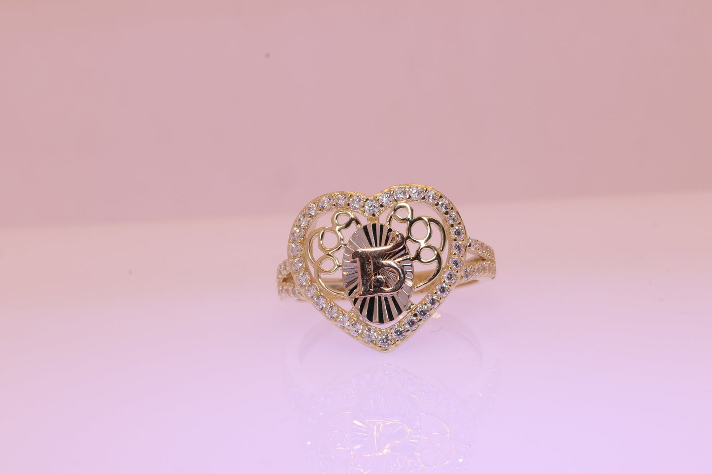14K Gold 15 Anos Heart Quinceanera Ring R