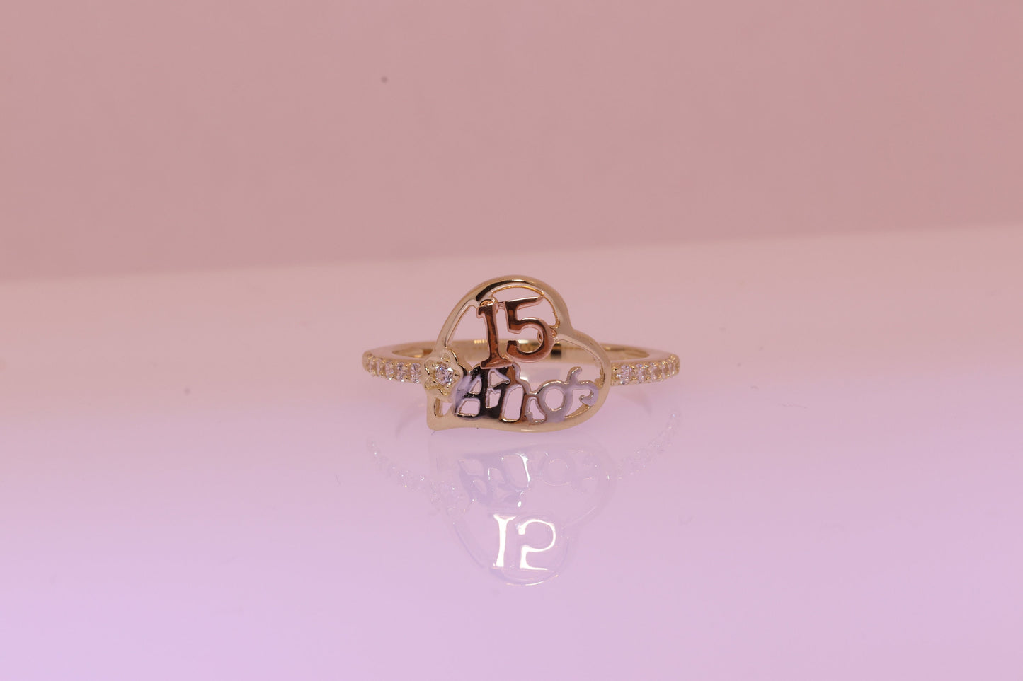 14K Gold 15 Anos Heart Quinceanera Ring P
