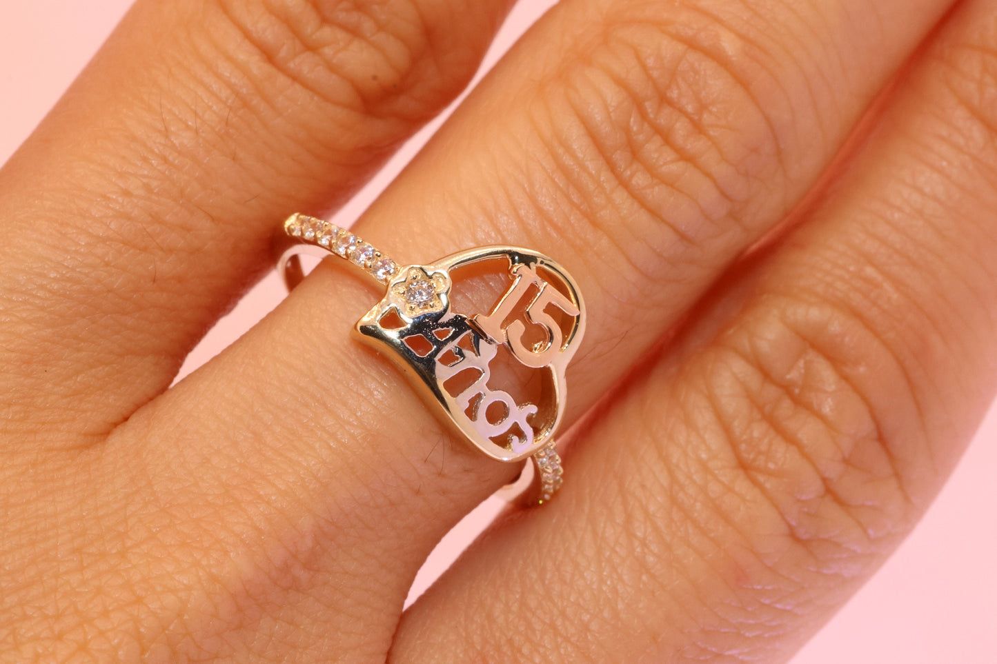 14K Gold 15 Anos Heart Quinceanera Ring P