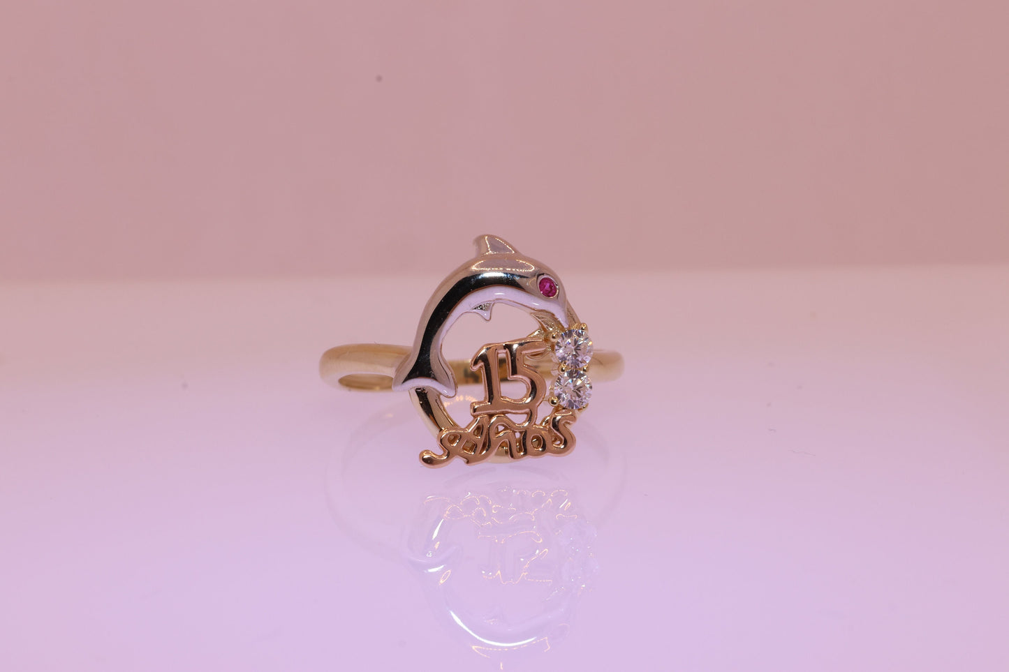 14K Gold 15 Anos Dolphine Quinceanera Ring