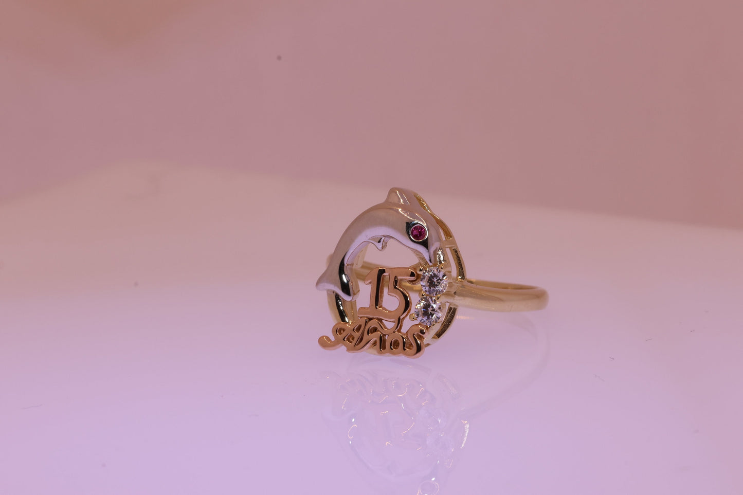 14K Gold 15 Anos Dolphine Quinceanera Ring