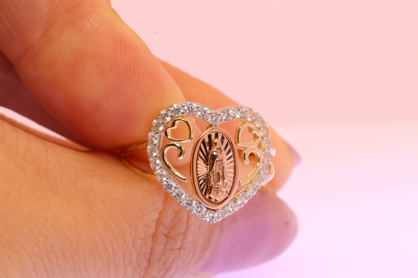 14k Solid Gold Virgin Mary Virgen Maria Lady Guadalupe Ring OO