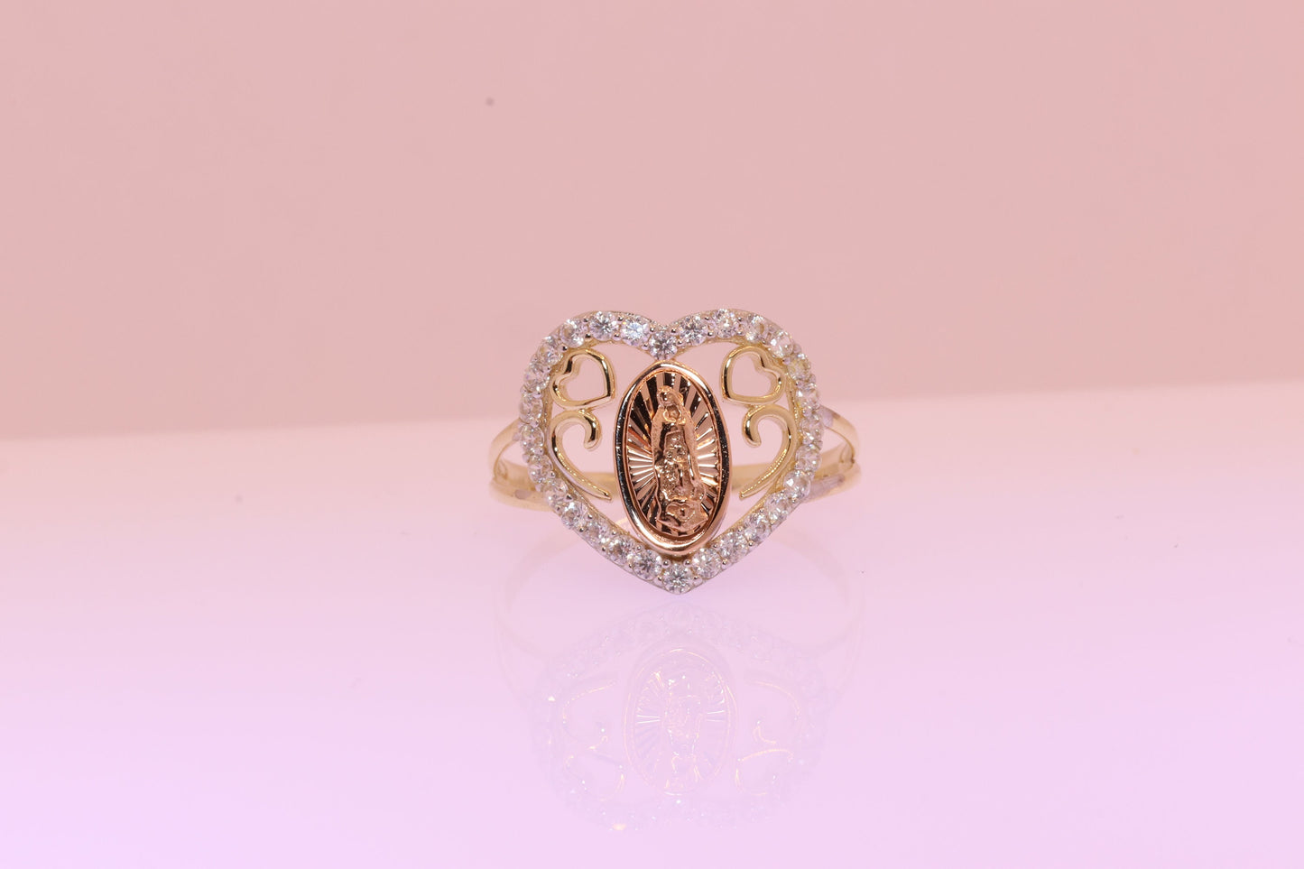 14k Solid Gold Virgin Mary Virgen Maria Lady Guadalupe Ring OO
