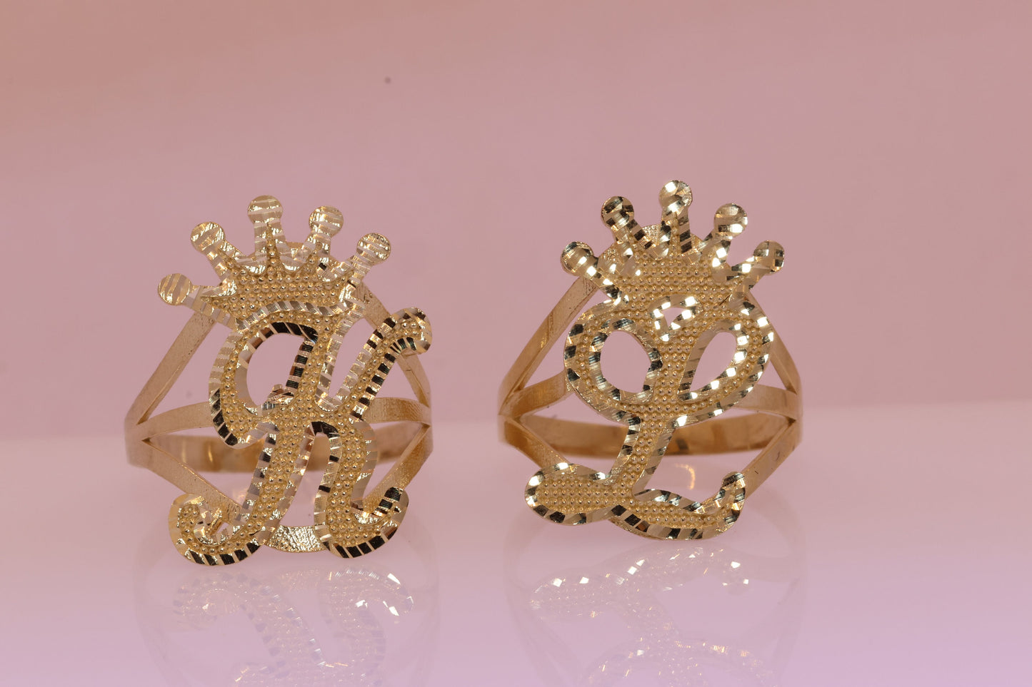 10K King Crown Initial Personalized Heart Ring