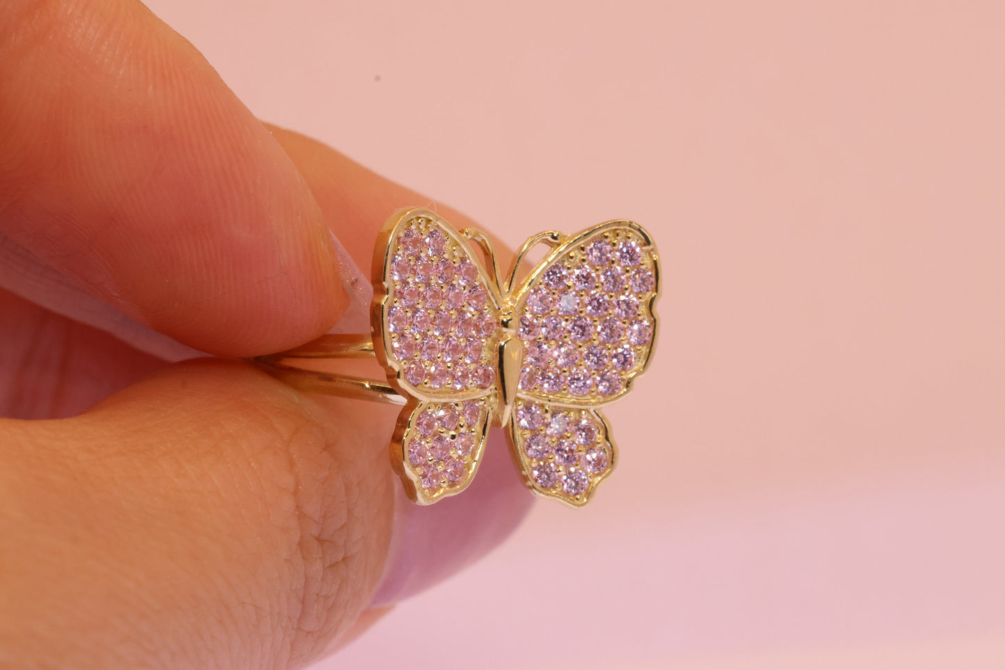 10K Gold Pink CZ Butterfly Ring B