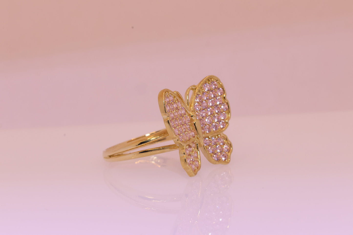 10K Gold Pink CZ Butterfly Ring B